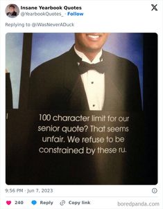 a tweet with an image of a man in a tuxedo