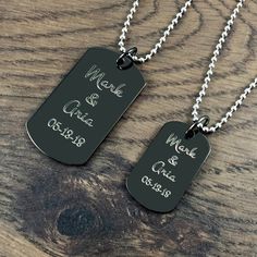 Couples Black Dog Tag Set, Love His & Hers Necklace Engraved for Free, Personalized Pendant, Stainle Personalized Black Pendant Necklaces, Black Personalized Pendant Necklaces, Black Personalized Dog Tag Necklace, Personalized Black Jewelry For Father's Day, Black Laser Engraved Jewelry For Father's Day, Father's Day Black Dog Tag Jewelry, Father's Day Black Laser Engraved Jewelry, Engraved Black Necklaces For Anniversary, Black Jewelry For Father's Day Personalized Gift