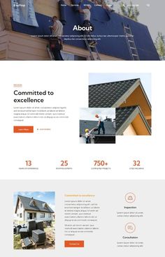 the homepage for a construction company with two men on ladders and one man working on