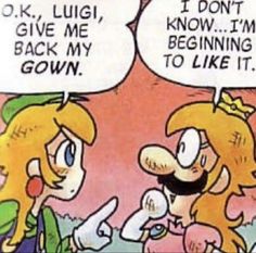 an image of mario and princess peach talking to each other with speech bubbles above them