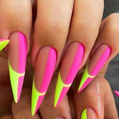 Long Nail Designs Coffin, Neon Orange Nail Designs, 80s Nails Designs, 2024 Nail Designs, Metallic Nail Designs, Nail Art Colorful, Nails And Makeup, Statement Nails, Almond Acrylic Nails Designs