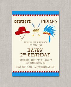 a birthday party card with an image of two indians on the front and back of it