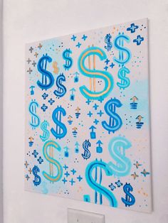 a painting with dollar signs and stars on it