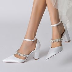 Satin Wedding Shoes, Bridal Heels, Wedding Shoes Heels, Crystal Shoes, 2022 Trends, Block Heel Shoes, Womens Wedding Shoes, Wedding Heels, Evening Shoes