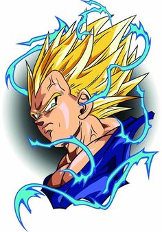 a drawing of gohan from the dragon ball game, with his hair blowing in the wind