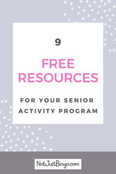 a white square with the words free resources for your senior activity program on top of it