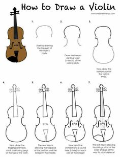 how to draw a violin with pictures on the front and back, in different ways