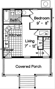 the floor plan for a two bedroom, one bathroom apartment with an attached living area