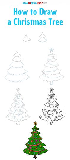 how to draw a christmas tree for kids with easy step - by - step instructions