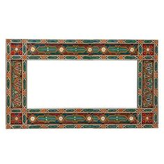 an ornate wooden frame with decorative designs on the edges and sides, painted in green