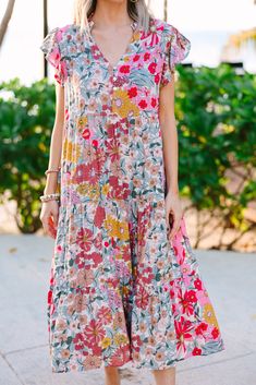 It's Another Day Pink Floral Midi Dress – Shop The Mint Spring Multicolor Boho Floral Dress, Multicolor Floral Midi Dress For Summer, Summer Multicolor Print Midi Dress For Garden Party, Spring Vacation Printed Midi Dress, Summer Garden Party Multicolor Print Midi Dress, Casual Multicolor Floral Dress For Garden Party, Casual Multicolor Print Midi Dress For Vacation, Floral Print Summer Maxi Dress, Mid-length Floral Maxi Dress For Summer