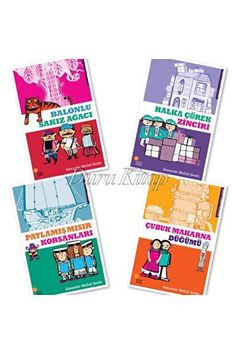 four children's books are shown in three different colors