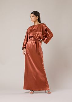 Copper Bridesmaid Dresses, Women Elegant Dress, Copper Dress, Beach Bridesmaid Dresses, Summer Bridesmaid Dresses, Long Sleeve Dress Formal, Silky Dress, Summer Wedding Dress, Summer Party Dress