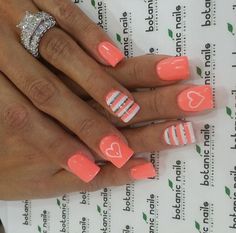 Botanic Nails, Heart Nail Designs, Peach Nails, Spring Nail Art, Neon Nails, Heart Nails, Cute Nail Designs, Fancy Nails, Nail Arts