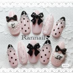 Uñas Coquette, Pink Black Nails, Bunny Nails, Jirai Kei, Korean Nails, Dark Nails