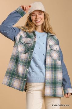 introducing our rustic twill plaid shacket, a versatile and stylish addition to your wardrobe. this collar button-down shacket features a classic plaid design that adds a touch of timeless charm to any outfit. with its chest pockets and fringe back details, it strikes the perfect balance between rugged and refined. crafted from soft and durable polyester twill, it offers both comfort and durability for everyday wear. whether you're layering it over a casual tee or styling it with jeans for a lai Cozy Plaid Shacket With Pockets, Classic Plaid Button-up Shacket, Plaid Relaxed Fit Button-up Outerwear, Plaid Button-up Shacket With Pockets, Cozy Plaid Long Sleeve Shacket, Plaid Shacket, Plaid Design, Midi Maxi Dress, Casual Tee