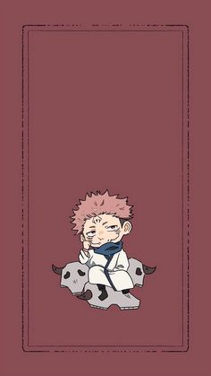 a drawing of a boy with pink hair sitting on top of a cow's back