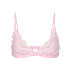 FITS EVERYBODY LACE TRIANGLE BRALETTE | CHERRY BLOSSOM TONAL Feminine Low-cut Bra With Delicate Straps, Pink Feminine Bra With Delicate Lace, Feminine Pink Bra With Delicate Lace, Feminine Delicate Lace Low-cut Bra, Delicate Lace Low-cut Feminine Bra, Feminine Triangle Top Bra With Delicate Lace, Low-cut Lace Trim Bra, Pink Seamless Triangle Bra, Lace Feminine Nursing Bra