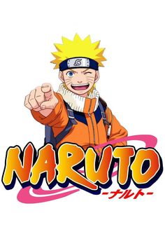 the character naruto is pointing at something with his hand and wearing an orange jacket