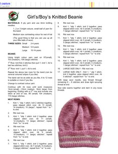 a knitted beanie is shown with instructions