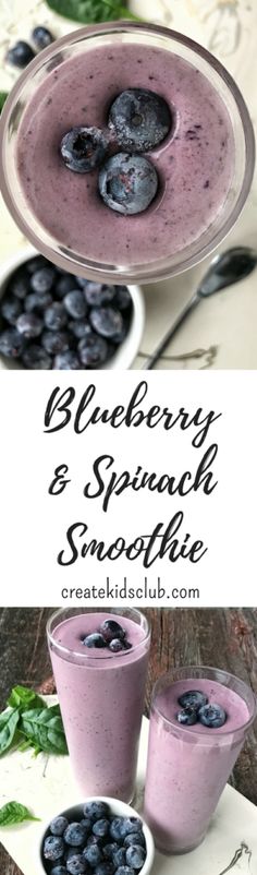 blueberry and spinach smoothie is served in two bowls