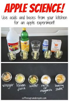 the ingredients for apple science are shown in separate bowls and on top of each other