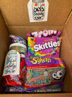 a box filled with lots of different types of candy