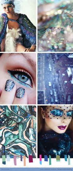 a collage of photos with different colors and designs on them, including an image of a woman's face