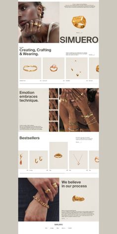 the website design for jewelry store simuero, which sells gold rings and bracelets