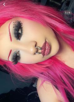 Emo Halloween Makeup, Pink Trad Goth Makeup, Pink Out Makeup, Pink Hair Makeup Ideas, Goth Pink Makeup, 2000s Scene Makeup, Artistry Makeup Looks, Hot Halloween Makeup Looks, Monster High Inspired Makeup