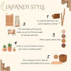 an info sheet describing the different types of furniture and decor items that are available in japan