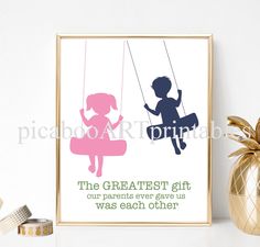 a girl and boy swinging on a swing with the words, the greatest gift our parents never gave us was each other