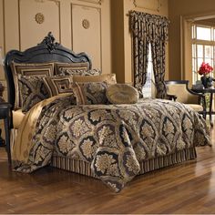 Astoria Grand Blissfield Reversible Comforter Set & Reviews | Wayfair Black Comforter Sets, Black Comforter, Comforter Set, Comforter Sets, Black And Gold, Damask, Bedding Set, Bed Bath, Queen