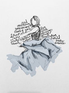 a drawing of a woman sitting on top of a rock with words written all over it