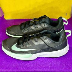 Nike Court Vapor Lite Hc Tiffany Mint Foam Tennis Dc3432-005 Men’s Size 10 Qty. 1 New Pair Of Men’s Nike Court Vapor Lite Hc Tiffany Mint Foam Tennis Shoes Without Box. Size: Men’s 10 Women’s 11.5 Color: Black Tiffany Mint White Ships Within 24hrs Of Purchase. 100% Authentic Like A Race Car, The Nikecourt Vapor Lite Keeps Most Of Its Features Under The Hood. Its Unique Cushioning System Is Built To Help You Get To The Ball As Fast As You Can. An Innovative, 4-Point Strap Takes Learnings From Race Car Harnesses To Help Keep Your Foot Locked Down During Your Fiercest Matches. All In A Lightweight, Breathable Design That's Incredibly Comfortable. #Nike #Court #Vapor #Lite #Hard #Court Black Low-top Running Shoes For Sports Events, Black Lace-up Running Shoes For Sports Events, Nike Black Tennis Sneakers, Black Running Shoes With Boost Midsole For Tennis, Black Low-top Tennis Running Shoes, Sporty Black Tennis Running Shoes, Black Sporty Tennis Running Shoes, Black Low-top Tennis Shoes, Black Round Toe Tennis Sneakers