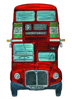 a drawing of a double decker bus with the words boat on it's side