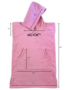 a pink towel with the word icon printed on it and an image of a hoodie