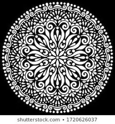 an intricate circular design in black and white on a black background, suitable for laser cutting