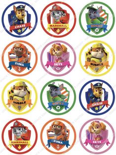 paw patrol cupcake toppers for birthdays and baby shower parties, with the characters on them