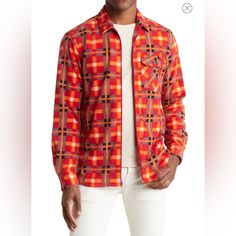 Nwt Super Soft And Cozy Red Checked Collar Shirt Full Zip Up Button Cuffs Chest Pocket Size L Fitted Red Flannel Shirt For Fall, Retro Red Tops With Pockets, Retro Cotton Flannel Shirt For Winter, Red Collared Flannel Shirt For Fall, Red Cotton Flannel Shirt For Fall, Retro Red Collared Flannel Shirt, Shirt Jacket Men, Nike Track Jacket, Cardigan Shirt