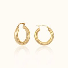 Chubby Latch Back Gold Wide Thick Tube Small Gold Chunky Hoop Earrings by Doviana Minimalist 14k Gold Hoop Earrings With Shiny Finish, Trendy 14k Yellow Gold Hoop Earrings, Trendy 14k Gold Everyday Earrings, Elegant Rounded Everyday Earrings, Everyday 14k Gold Earrings With Shiny Finish, Tarnish Resistant Hoop Earrings, Everyday Tarnish Resistant Hoop Earrings, Everyday Tarnish-resistant Hoop Earrings, Classic Everyday Gold Plated Hoop Earrings