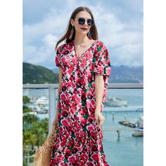 Beach Vacation Hand-Painted Red Floral Plus Dress  Material: Chiffon (100% polyester, woven, micro-elastic, waistband belt, opaque)  Size: S, M, L, XL, 2XL, 3XL, 4XL Color: Red  Season: Spring, Autumn, Summer   Occasion: Leisure, Outdoor, Daily, Vacation, Beach Vacation Red Floral Print Maxi Dress For Beachwear, Red Maxi Dress For Summer Day Out, Red Maxi Dress For A Summer Day Out, Red Rayon Beach Dress, Red Rayon Summer Dress, Red Rayon Maxi Dress For Beach, Red Short Sleeve Dresses For Beach Season, Red Maxi Dress For Spring Beach Occasion, Red Maxi Dress For Summer Holiday