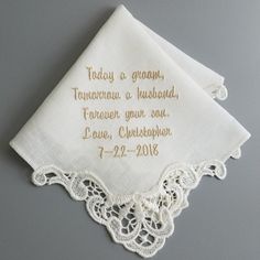 Ivory Handkerchief Personalized for Wedding Gift Lace Wedding Handkerchiefs With Lace Trim, Lace Handkerchiefs With Lace Trim For Wedding, Cream Lace Trim Handkerchiefs For Wedding, Cream Wedding Handkerchiefs With Lace Trim, Cream Handkerchiefs With Lace Trim For Weddings, Wedding Cream Handkerchiefs With Lace Trim, Elegant Wedding Handkerchief With Lace Work, Elegant Lace Wedding Handkerchief, Elegant Lace Work Handkerchiefs Gift