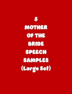 Five sample mother of the bride speeches (Large Set). Sample speeches are over 500 words. Speeches contain a mixture of sentiment and humor.  Mother will focus mainly on her daughter and her new spouse. Reflects about her relationship with her daughter from when she was a child up to adulthood. Shares a couple of heartfelt stories about her newlywed child. Talks about when she first met her new son-in-law, along with her initial impressions. States how she feels about her new son-in-law, such as saying that he is like a son. Compliments the other parent(s) on how well they raised their son. Also thanks them for contributions made towards the wedding. Offers marital advice to the newlyweds. Concludes by toasting the newlyweds.  These sample mother of the bride speeches are simply meant to p Mother Of The Bride Speech, Marital Advice, Bride Speech, Son In Law, Mother Of The Bride, The Bride, Parenting, Humor, Feelings