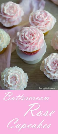 some cupcakes with pink frosting on them