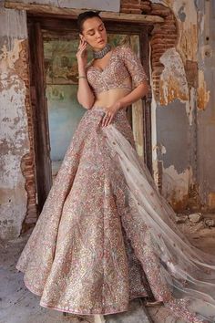 Shop for Tamanna Punjabi Kapoor Ivory Net Mirror And Resham Cluster Embroidered Lehenga Set for Women Online at Aza Fashions Orang India, Gold Lehenga, Zardosi Embroidery, Floral Lehenga, Indian Outfits Lehenga, Embroidered Lehenga, Lehenga Blouse, Indian Bridal Outfits, Indian Couture