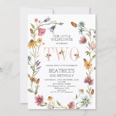 two birthday party card with watercolor flowers