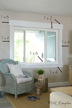 the measurements for a bay window are shown in this room with white walls and beige carpet