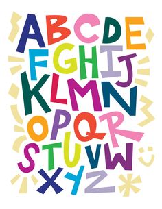 the letters are multicolored with different shapes and sizes to make it look like they have