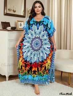 Bohemian Multicolor Print V-neck Kaftan, Multicolor Boho Print V-neck Kaftan, Bohemian V-neck Multicolor Print Kaftan, Bohemian V-neck Printed Kaftan, Bohemian V-neck Kaftan With Multicolor Print, Bohemian V-neck Kaftan In Multicolor Print, Patterned V-neck Kaftan With Boho Print, V-neck Patterned Kaftan With Boho Print, V-neck Kaftan With Boho Print In Patterned Color